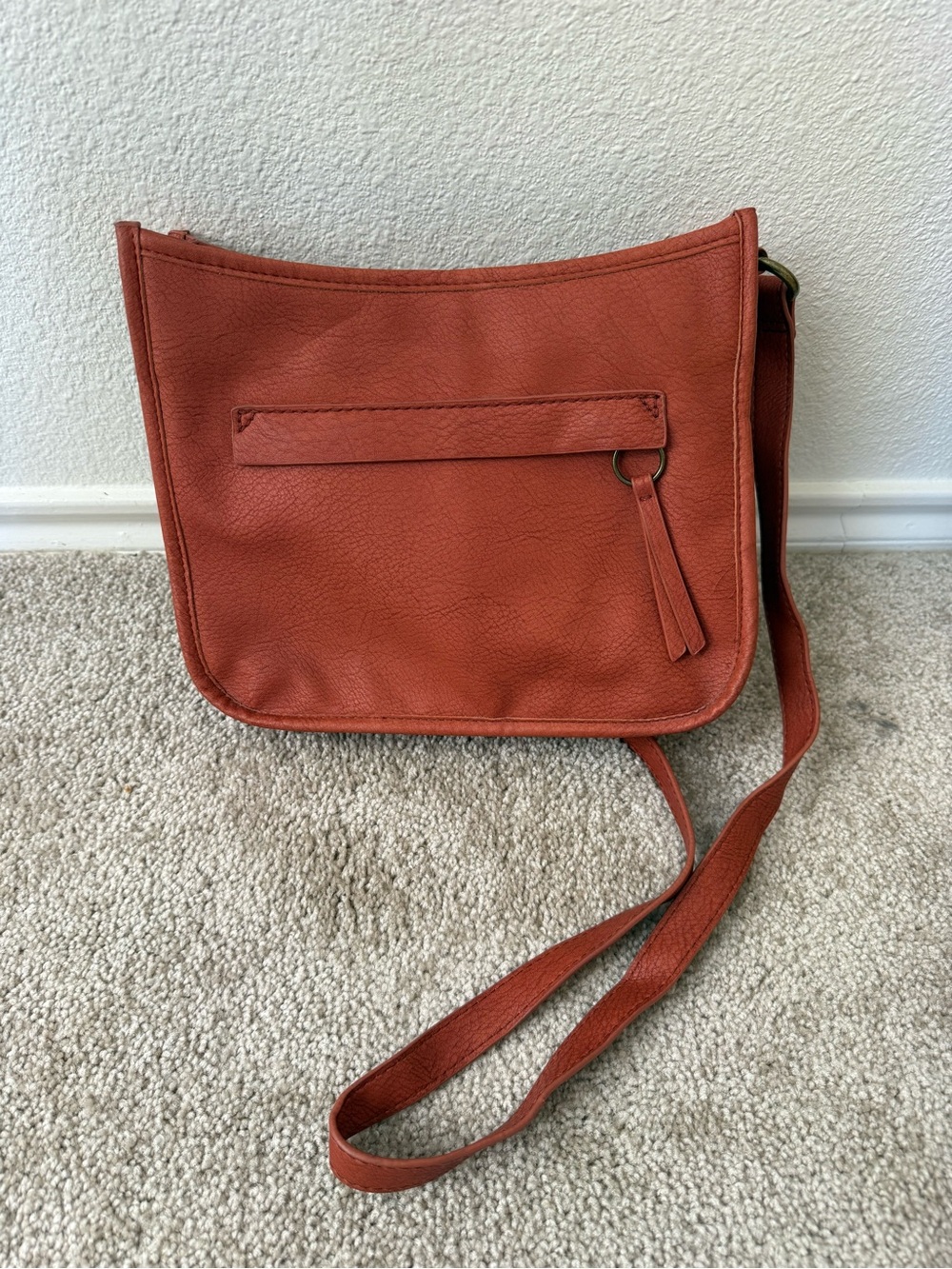 Rust Leather Crossbody Bag with Tassel Detail